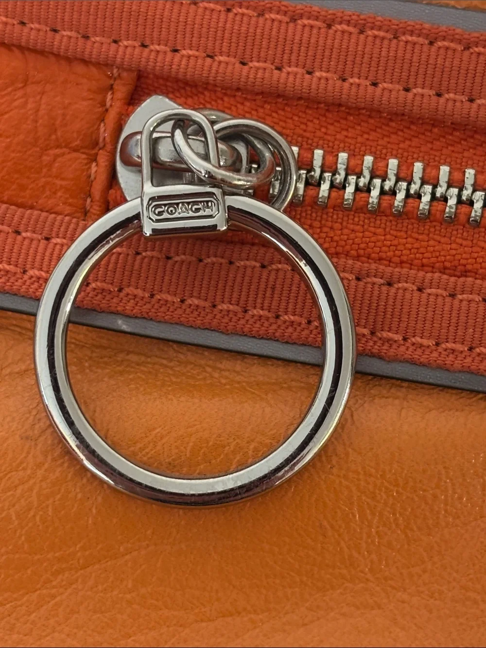 Coach Poppy Glam Bright Orange Shoulder Tote with Front Zip Pocket